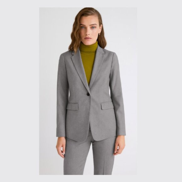 RW & CO. RW&CO. One Button Fitted Blazer Suiting Stretch Lined Grey Women 10 - Picture 2 of 14